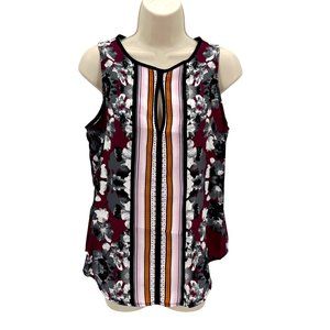 Mossimo Womens Purple Multi Striped/ Floral Print Tank Blouse Size S